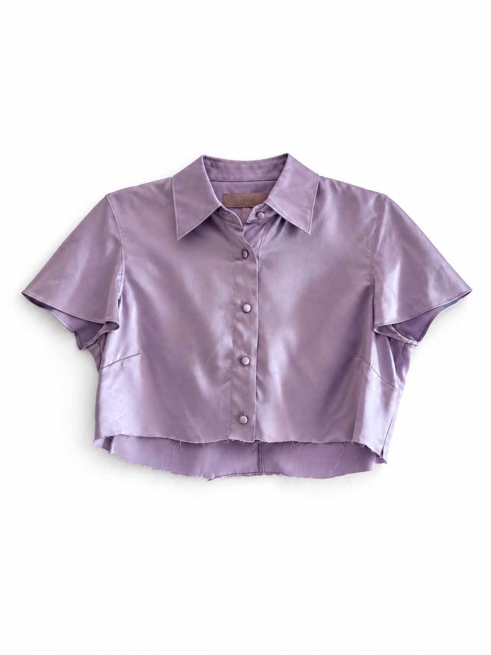 Vintage i.e. Silk Lilac Cropped Button-Up Short Sleeve Y2K Blouse Size Small
